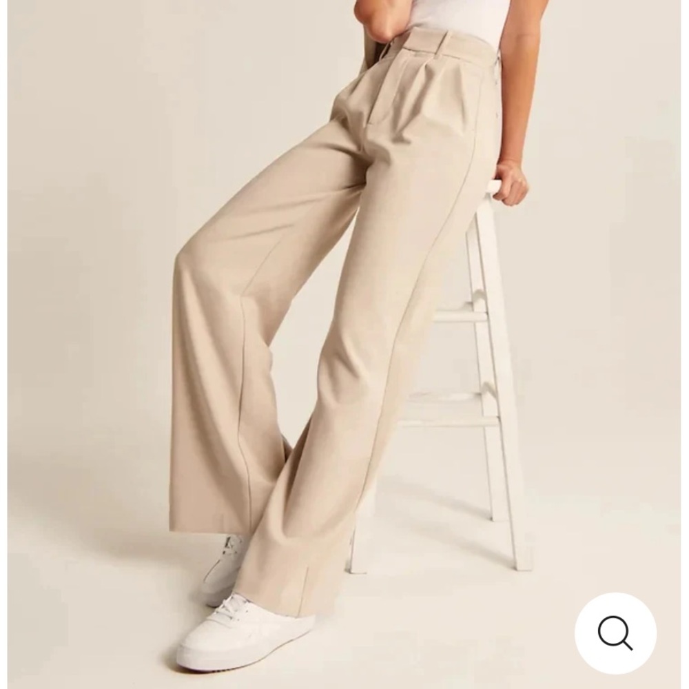 Sousuoty™ High Waist Tailored Wide Leg Pants - Beige, size L short